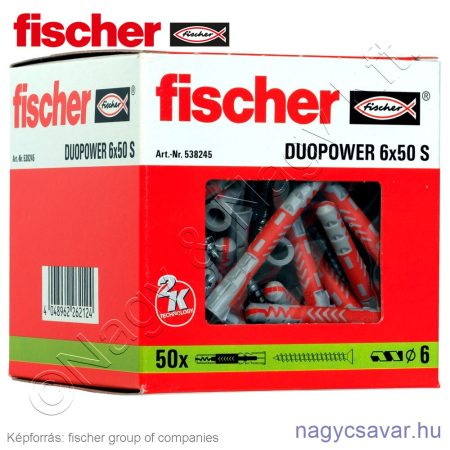 DUOPOWER 6x50 S kétkomponensű nylon dübel + csavar (50/cs) FISCHER