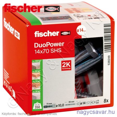 DUOPOWER 14x70 S kétkomponensű nylon dübel + csavar (8/cs) FISCHER