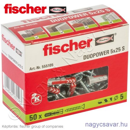 DUOPOWER 5x25 S kétkomponensű nylon dübel + csavar (50/cs) FISCHER