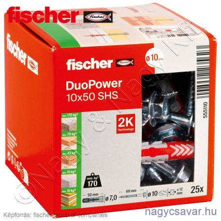 DUOPOWER 10x50 S kétkomponensű nylon dübel + csavar (25/cs) FISCHER